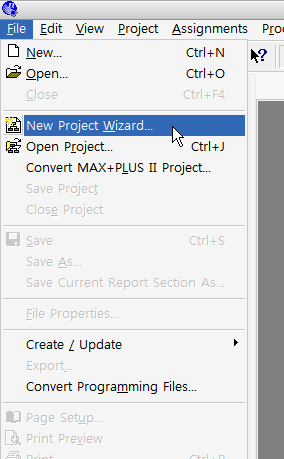 2. File - New Project Wizard를 클릭하여 프로젝트 화일을 만들어 줍니다. 2. File - New Project Wizard를 클릭하여 프로젝트 화일을 만들어 줍니다.