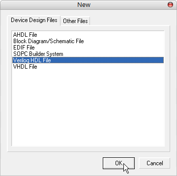 5. Verilog HDL File을 고른뒤 OK버튼을 눌러줍니다. 5. Verilog HDL File을 고른뒤 OK버튼을 눌러줍니다.
